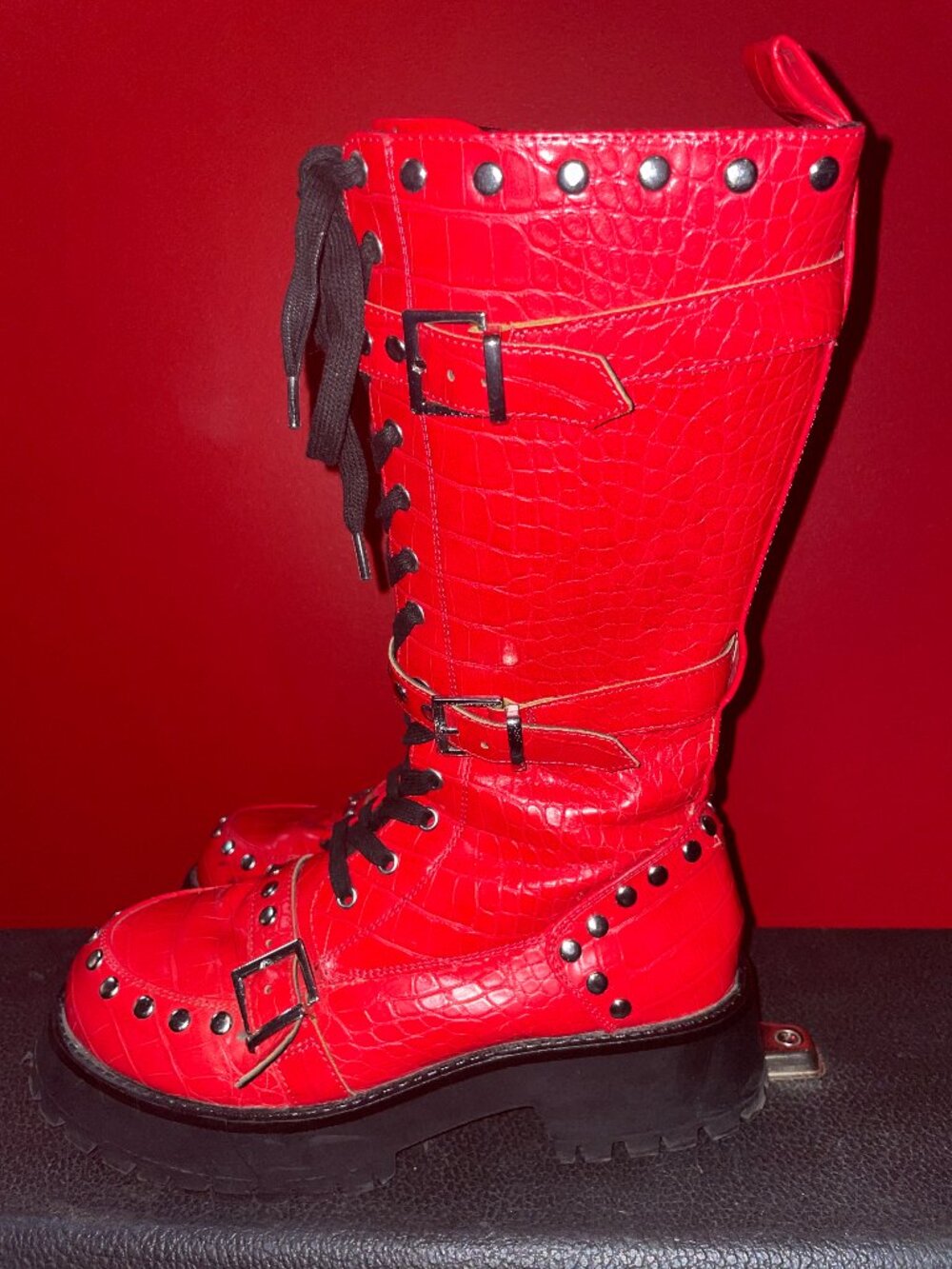 ASOS red studded combat boot 8 - Picture 3 of 13